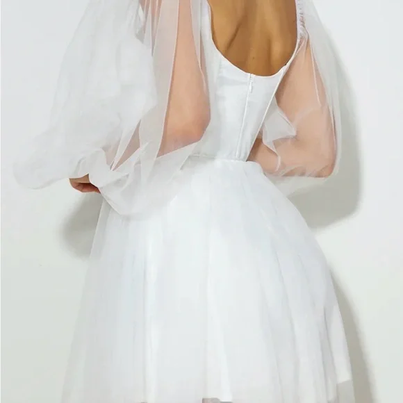 Hello Molly White Sheer Sleeve Mini Dress - Picture 2 of 3